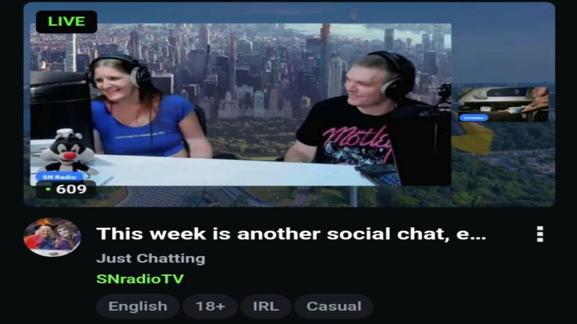 SN Radio streaming a live radio show on KICK